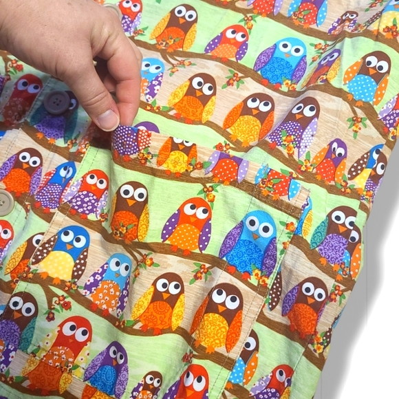 S.C.R.U.B.S. Women's Long Sleeve Button Up Owl Print Scrubs Top Size Medium - Picture 5 of 15